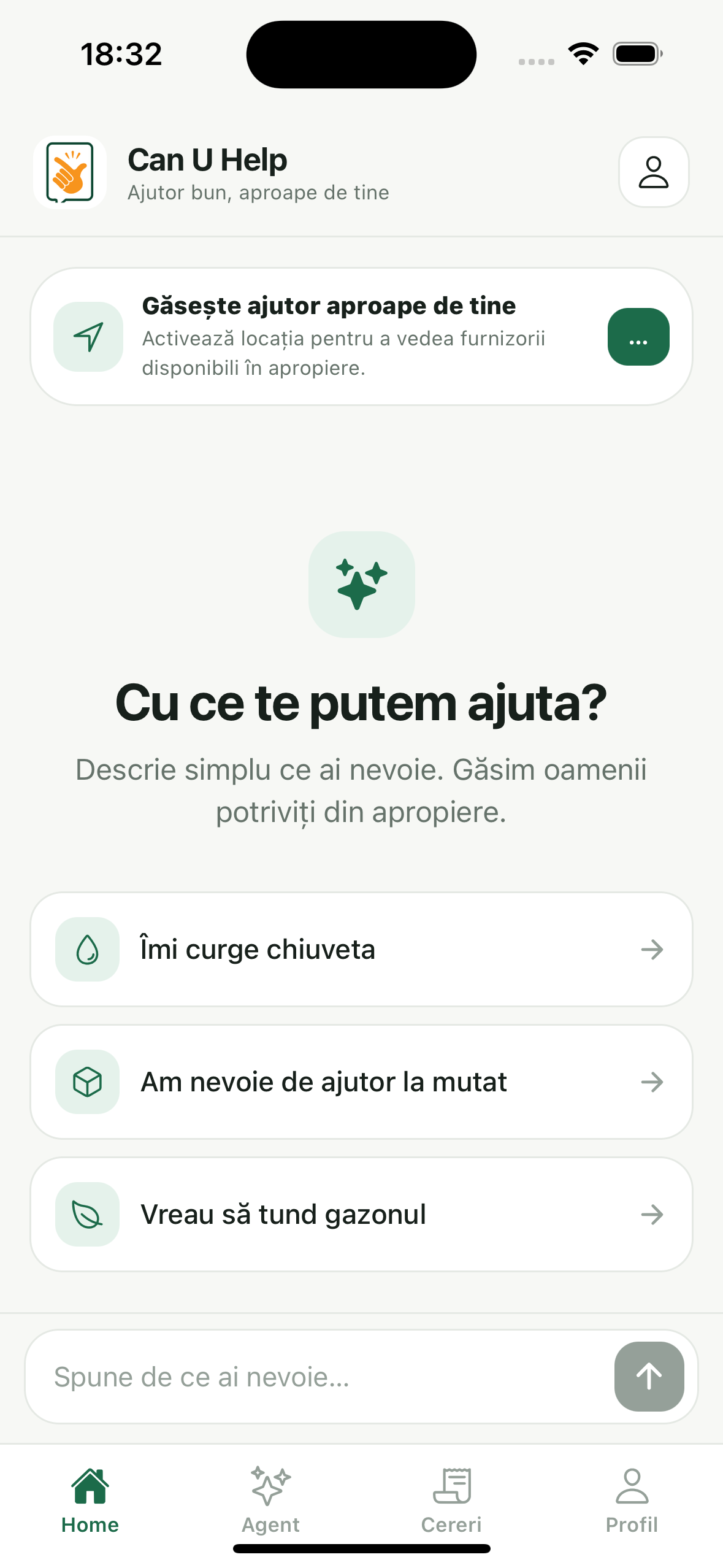 Ecranul principal Can U Help pe iPhone